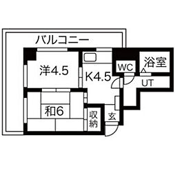 ホワイトシティ国泰寺 2階2DKの間取り