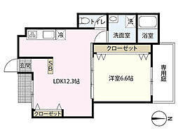 サンハイツ府中 1階1LDKの間取り