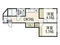 小中ビル 2階2DKの間取り