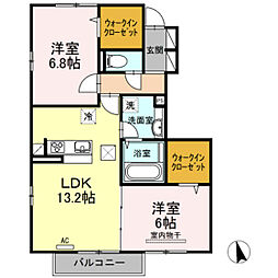 マイ・カーサ　Ｂ棟 1階2LDKの間取り