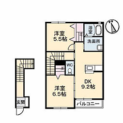 SERAPH　COURT 2階2DKの間取り