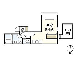 ファンタジービル 4階ワンルームの間取り