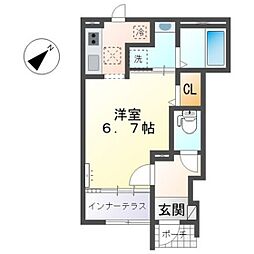 アリウム山嘉II 1Kの間取図画像
