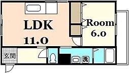 山田ビル 1LDKの間取図画像