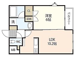 ルミエールA館 1LDKの間取図画像