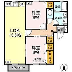 プリエールB 2LDKの間取図画像
