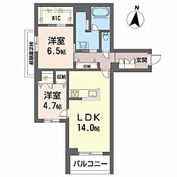 ラウンドヒルズK 2LDKの間取図画像
