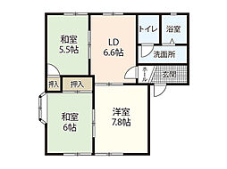フローラル梅原・B 3DKの間取図画像