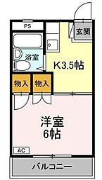 コートハウス坪井 1Kの間取図画像