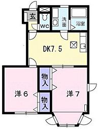シャンブレーヌA棟 2DKの間取図画像