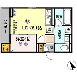 ルミエ西川口 1LDKの間取図画像