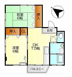 木原ビル 2DKの間取図画像