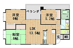 ビューハイツ城ケ丘 3LDKの間取図画像