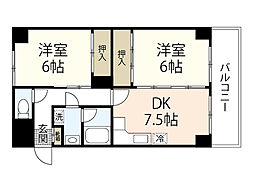 市川マンション 3階2DKの間取り