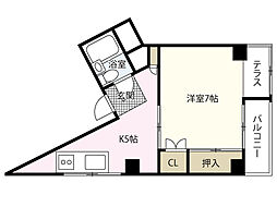 宮田ビル 2階1Kの間取り