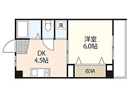 アーバンルーム翠 4階1Kの間取り