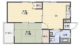 古本ビル 3階2DKの間取り