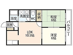 第2ハイツ東青崎 2LDKの間取図画像