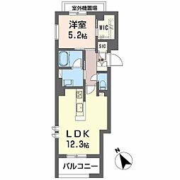 ペルル段原南 2階1LDKの間取り