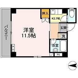 クリスタルビル 6階1Kの間取り
