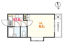 コーポ溝手 2階1Kの間取り