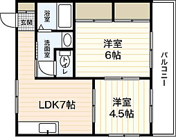 アーク長束 3階2DKの間取り