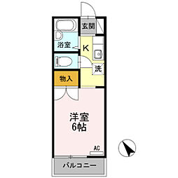 ヴァンセーヌ今村　A棟 1階ワンルームの間取り