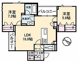アズール牛田本町 2階2LDKの間取り