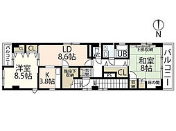 フラッツ段原 2階2LDKの間取り