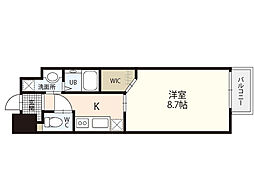 グラビスコート西十日市 6階1Kの間取り