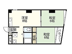 ロワールパレス2号館 4階2LDKの間取り