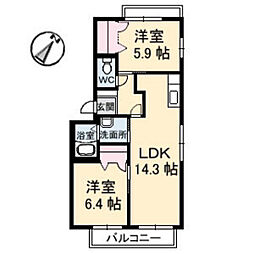 メゾン桜 3階2LDKの間取り