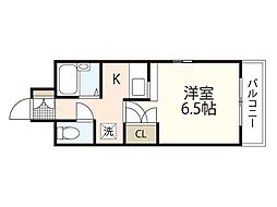 エステートベネフィット5フルタ 6階1Kの間取り