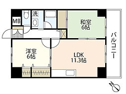 ハイライフみやま 2階2LDKの間取り