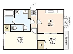 洋光ハイツ 2階2LDKの間取り