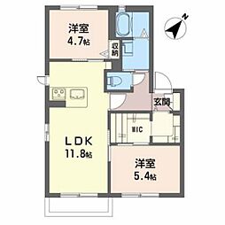 リーベンステージ II 2階2LDKの間取り
