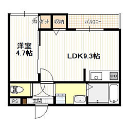 天神新築アパート 1階1LDKの間取り