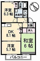 ディアスＴＡＮＡＫＡ　Ｃ棟 2階3DKの間取り