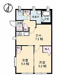 グランバリエ己斐中 1階2DKの間取り