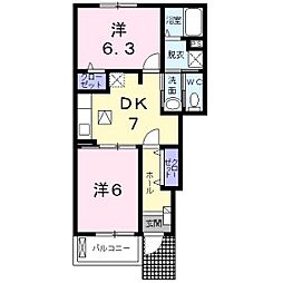 ペアセロベE棟 2DKの間取図画像