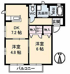 ハピネスル兒島B館 2DKの間取図画像