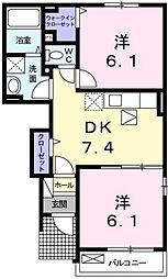 プロムナード瀬野A 2DKの間取図画像