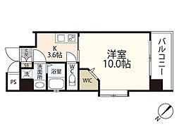 グラビスコート十日市 1Kの間取図画像