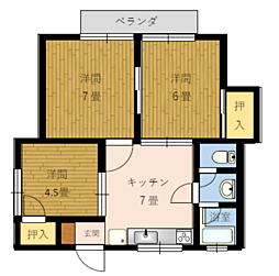 福永アパート 3DKの間取図画像
