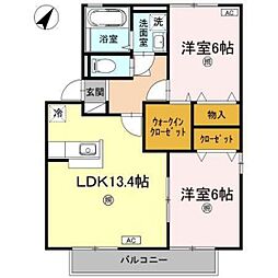 ルミエールB 2LDKの間取図画像