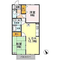 ルミエール中迫 2LDKの間取図画像