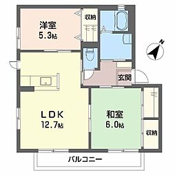 バリュージュ井原B棟 2LDKの間取図画像