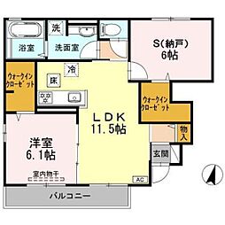 セジュール川手 1SLDKの間取図画像
