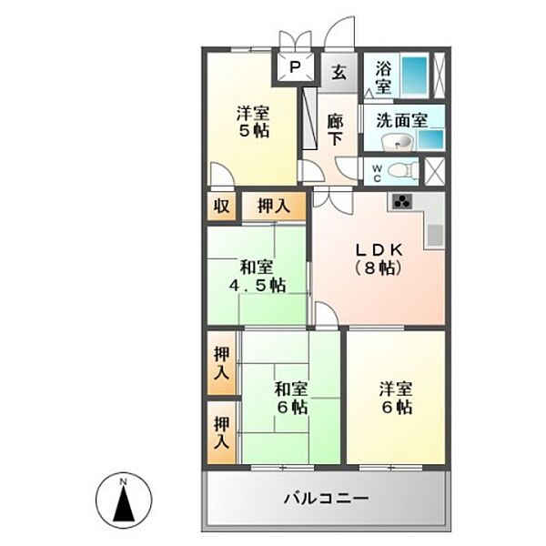 ビアンカ府中 ｜広島県安芸郡府中町千代(賃貸マンション4DK・2階・65.80㎡)の写真 その2