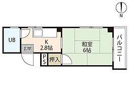 タウニー城北 3階ワンルームの間取り